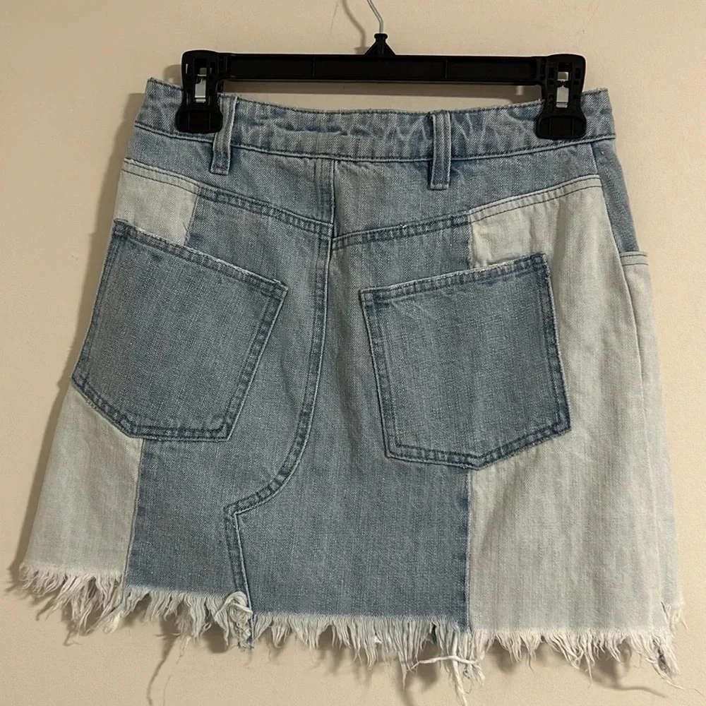 Free People blue wash mini skirt in patch colorblock